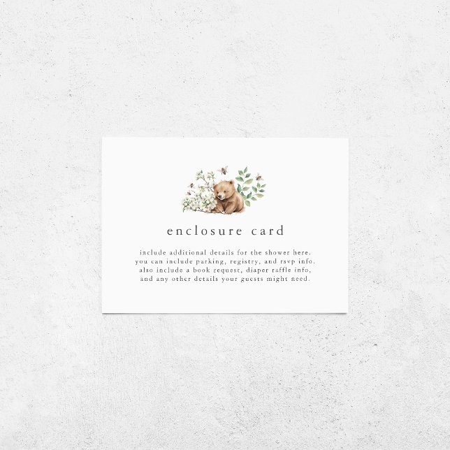 Carte D'accompagnement HANNAH Baby shower forestier de l'ours neutre selo (HANNAH Gender Neutral Bear Woodland Baby Shower Enclosure Card)