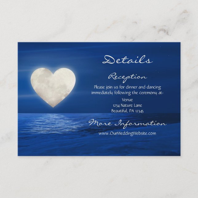 Carte D'accompagnement Heart Moon et Snowy Beach Détails du mariage d'hiv (Devant)