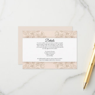 Carte D'accompagnement Hébergement de mariage à l'art botanique romantiqu