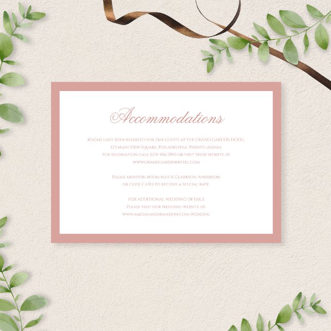 Carte D'accompagnement Hébergement de mariage à l'écriture rose poussiére (Créateur téléchargé)