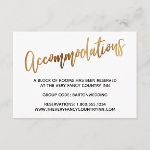 Carte D'accompagnement Hébergement de mariage à typographie dorée fausse 