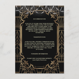 Carte D'accompagnement Hébergement de mariage Art Déco Gatsby Or 1920
