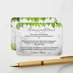 Carte D'accompagnement Hébergement de mariage aux élégantes fougères natu