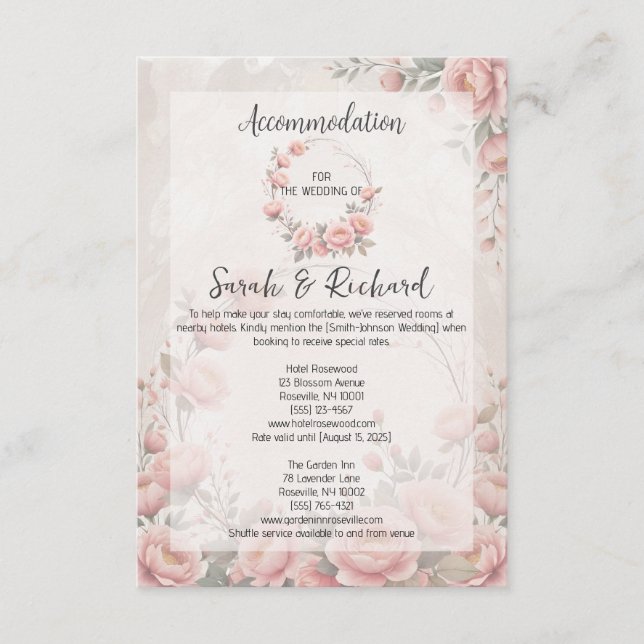 Carte D'accompagnement Hébergement de mariage classique Garden Blush (Devant)