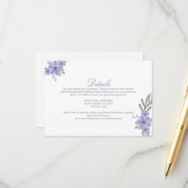 Carte D'accompagnement Hébergement de mariage Fleur Pourpre Élégant Rusti (Devant/Arrière en situation)