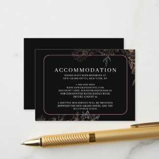 Carte D'accompagnement Hébergement de mariage floral botanique or noir
