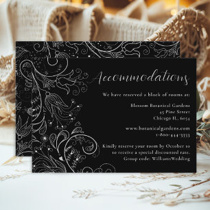 Carte D'accompagnement Hébergement de mariage floral élégant noir argenté