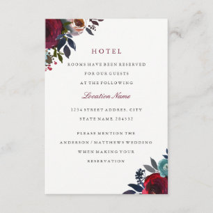Carte D'accompagnement Hébergement de mariage floral rouge Bourgogne à l'