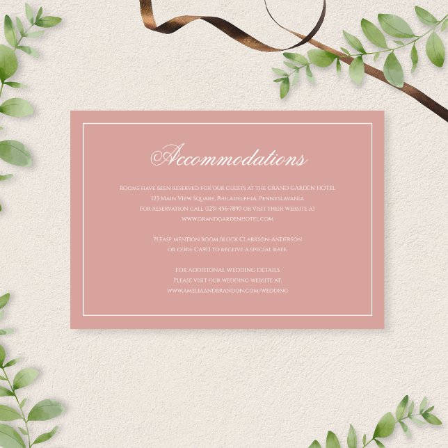Carte D'accompagnement Hébergement de mariage formel Dusty Rose Script (Créateur téléchargé)