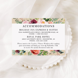 Carte D'accompagnement Hébergement de mariage hôtelier floral rose Bourgo