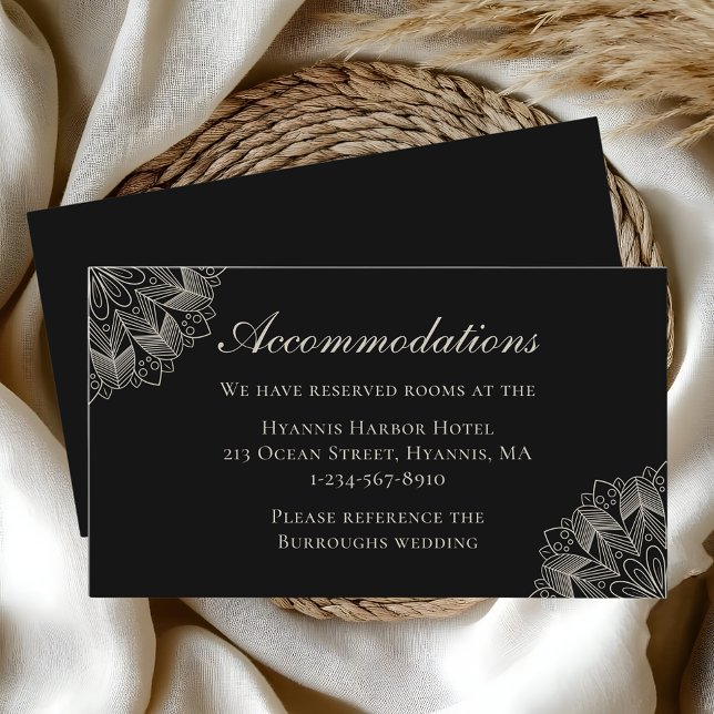 Carte D'accompagnement Hébergement de mariage indien boho noir (Créateur téléchargé)