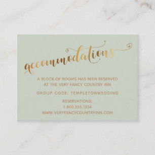 Carte D'accompagnement Hébergement de mariage Script Gold Hearts Sage