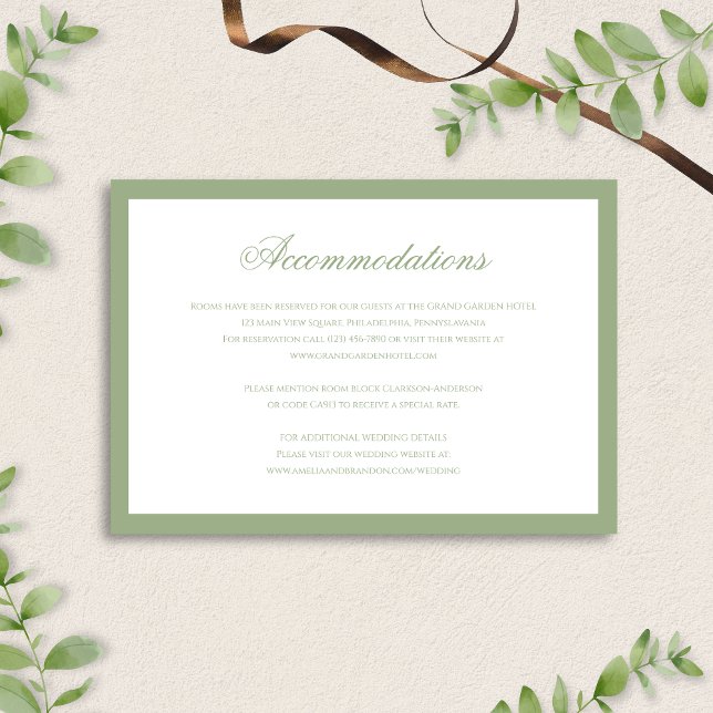 Carte D'accompagnement Hébergement de mariage vert sauge classique formel (Créateur téléchargé)