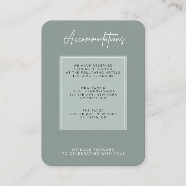 Carte D'accompagnement Hébergement de mariage vert sauge minimal (Devant)