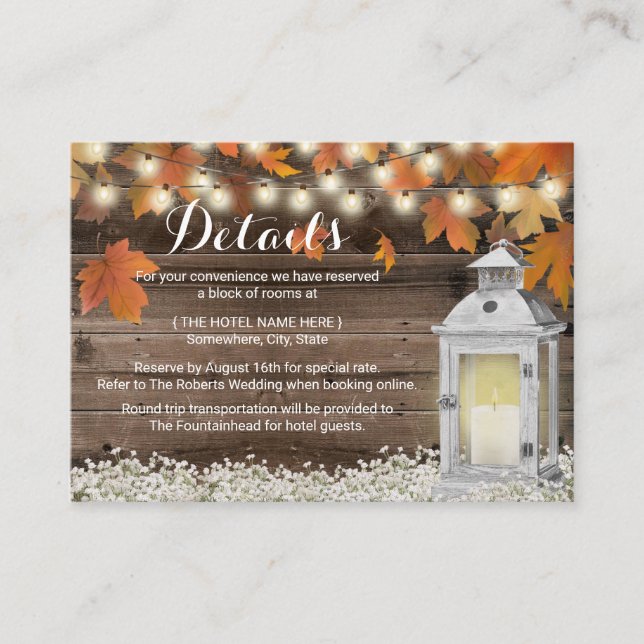 Carte D'accompagnement Hébergement d'hôtel rustique à l'automne Lanterne  (Devant)