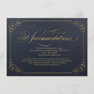 Carte D'accompagnement Hébergement en calligraphie élégante en or de la m