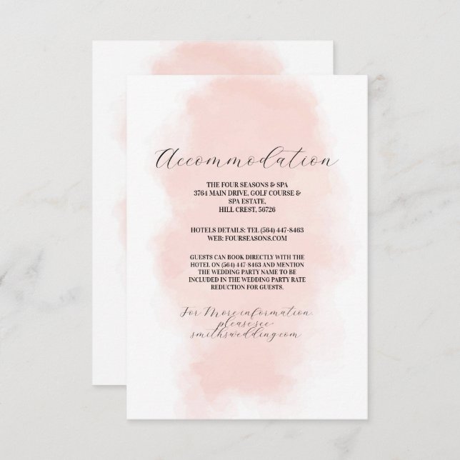 Carte D'accompagnement Hébergement Mariage Aquarelle Peach Laver (Devant / Derrière)