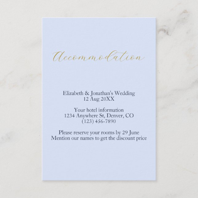 Carte D'accompagnement Hébergement Mariage bleu opulent (Devant)