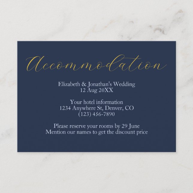 Carte D'accompagnement Hébergement Mariage bleu opulent (Devant)