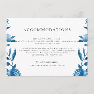 Carte D'accompagnement Hébergement mariage fleuri bleu blanc