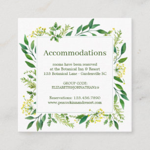 Carte D'accompagnement Hébergement Mariage Spring Green Botanics Herbes