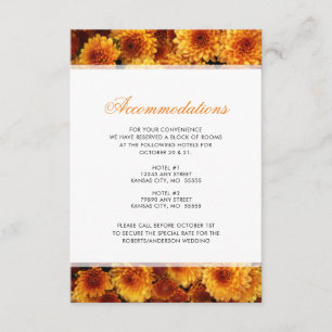 Carte D'accompagnement Hébergements de mariage aux Chrysanthèmes Orange