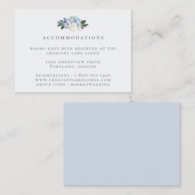 Carte D'accompagnement Hébergements de mariage botaniques bleu clair (Devant / Derrière)