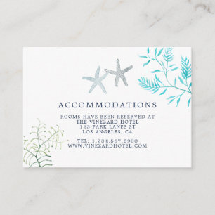 Carte D'accompagnement Hébergements de mariage de plage d'algues à l'aqua