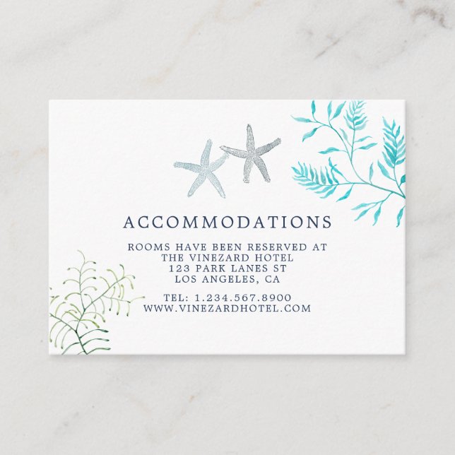 Carte D'accompagnement Hébergements de mariage de plage d'algues à l'aqua (Devant)