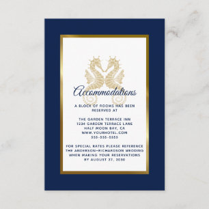 Carte D'accompagnement Hébergements de mariage élégants aux hippocampes o