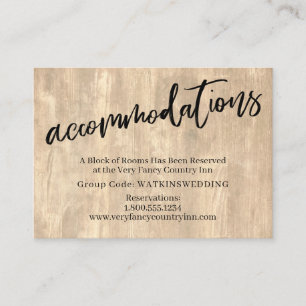 Carte D'accompagnement Hébergements de mariage en bois rustique et écritu