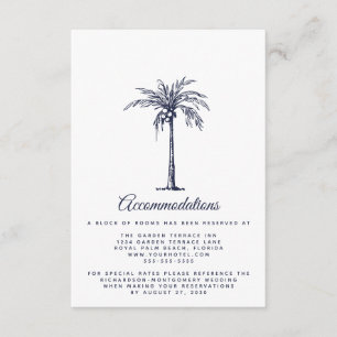 Carte D'accompagnement Hébergements de mariage modernes à Palm Beach bleu