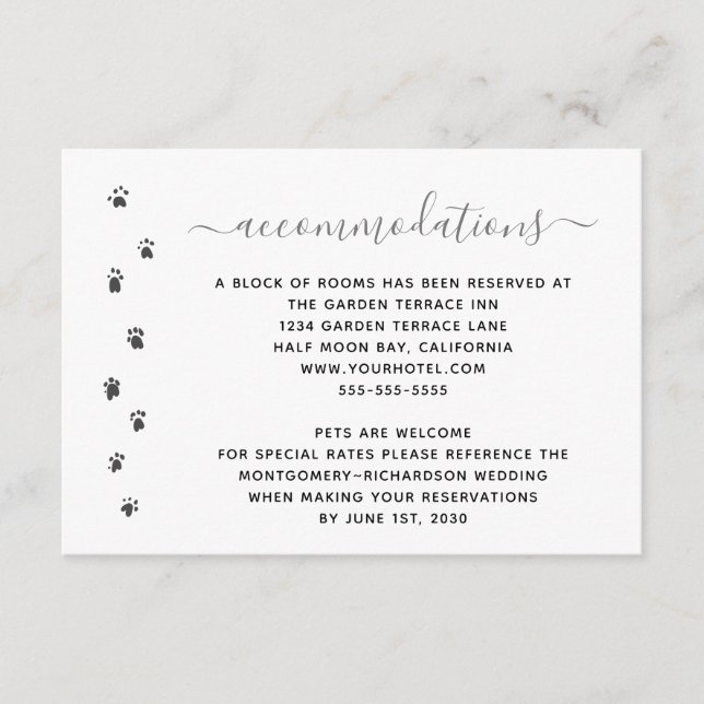 Carte D'accompagnement Hébergements de mariage pour animaux de compagnie  (Devant)