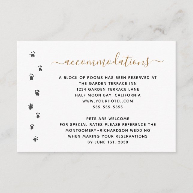 Carte D'accompagnement Hébergements de mariage pour animaux de compagnie (Devant)