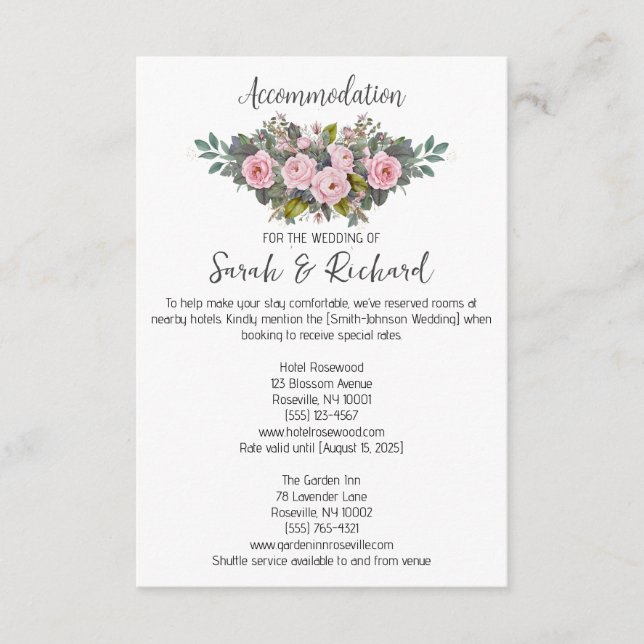 Carte D'accompagnement Hébergements Mariage Floraux (Devant)