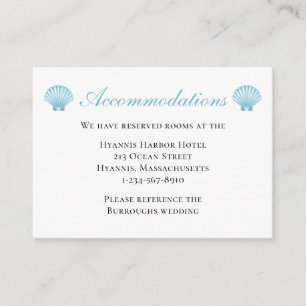 Carte D'accompagnement Hébergements mariages Blue Nautical Shells Beach