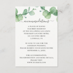 Carte D'accompagnement Hébergements mariages écolières vert