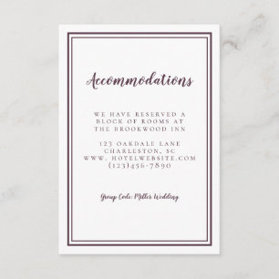 Carte D'accompagnement Hébergements Simple Mariage violet minimaliste