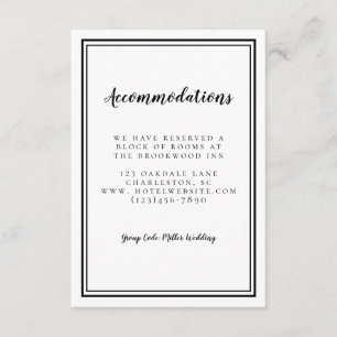 Carte D'accompagnement Hébergements Simple Noir & Blanc Mariage Chic