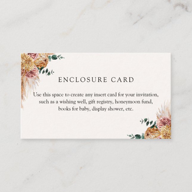 Carte D'accompagnement Herbe de Pampas Bohème Personnalisée  (Devant)