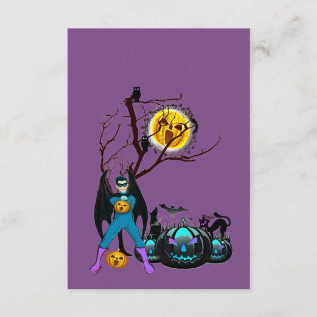 Carte D'accompagnement Heure de fête d'Halloween en violet (Devant)