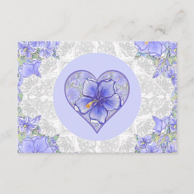 Carte D'accompagnement Hibiscus & dentelle BLEU (Devant)