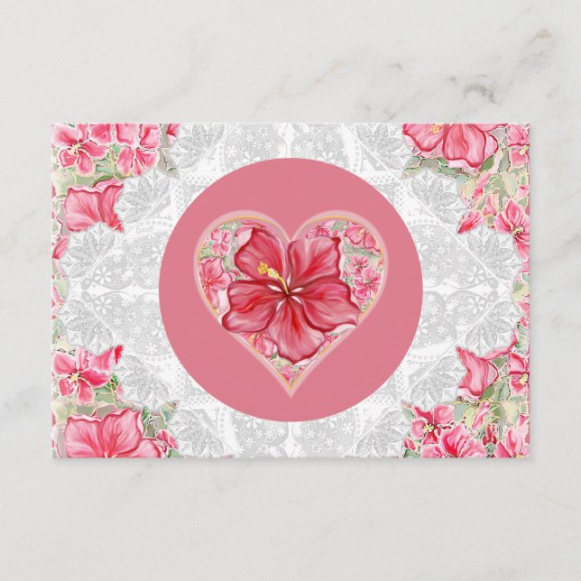 Carte D'accompagnement Hibiscus & dentelle RED (Devant)
