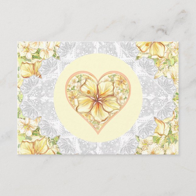 Carte D'accompagnement Hibiscus et dentelle JAUNE (Devant)