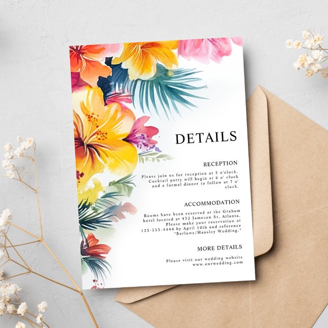 Carte D'accompagnement Hibiscus Tropical Destination Détails de mariage (Hibiscus Tropical Destination Wedding Details Enclosure Card)