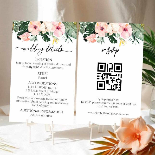 Carte D'accompagnement Hibiscus Tropical Détails sur le Mariage | RSVP |  (Créateur téléchargé)