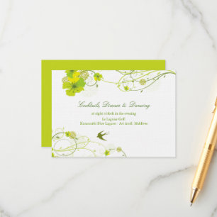 Carte D'accompagnement Hibiscus vert Mariage floral et hirondelle