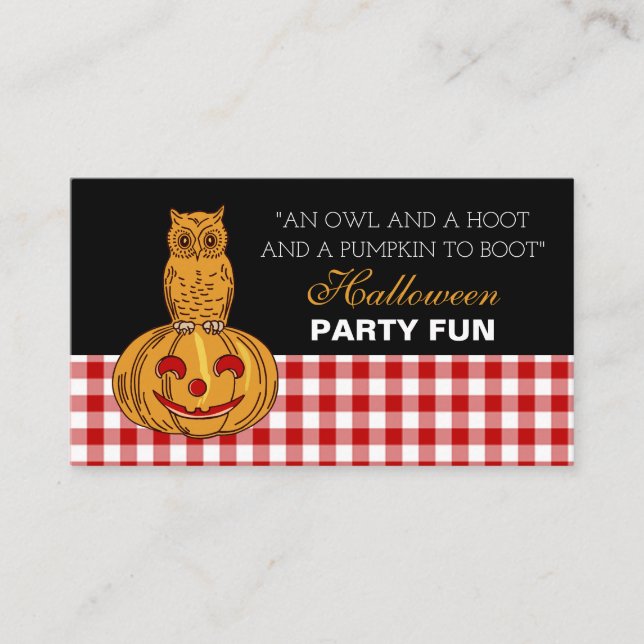 Carte D'accompagnement Hibou sur Citrouille, Halloween Party Ticket Invit (Devant)