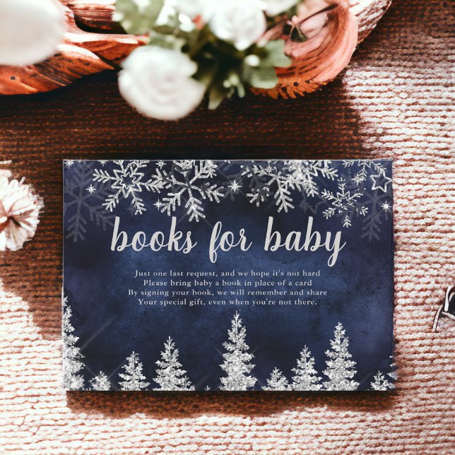 Carte D'accompagnement Hiver argent neige pinède livres de marine pour bé (Winter silver snow pine navy books for baby enclosure card)