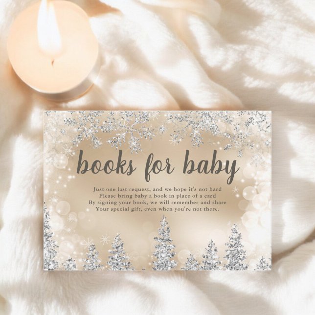Carte D'accompagnement Hiver argent neige pinède or livres pour bébé (Winter silver snow pine gold books for baby enclosure card)